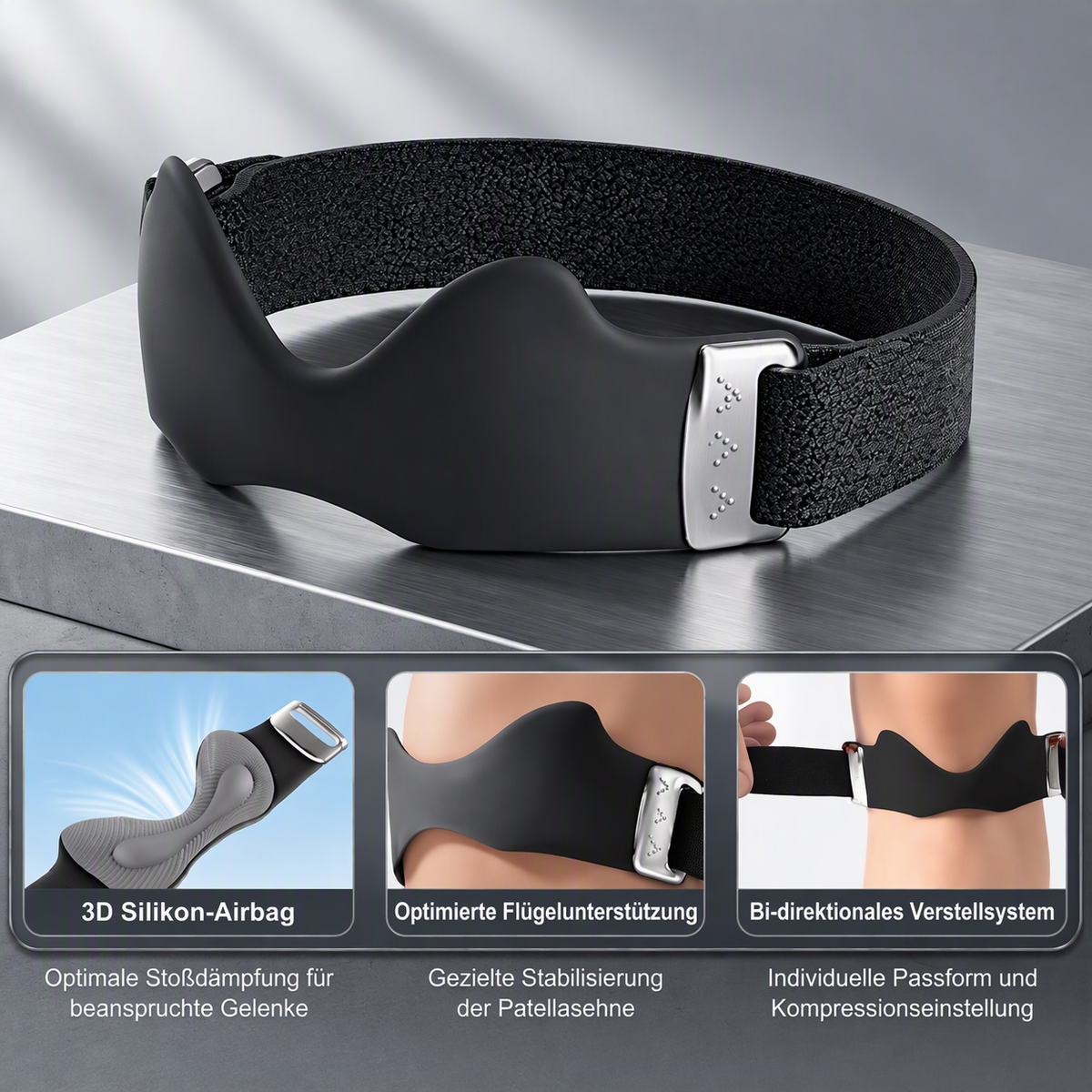 Knevo PatellaGrip – Patellasehnenband mit Silikonpolster